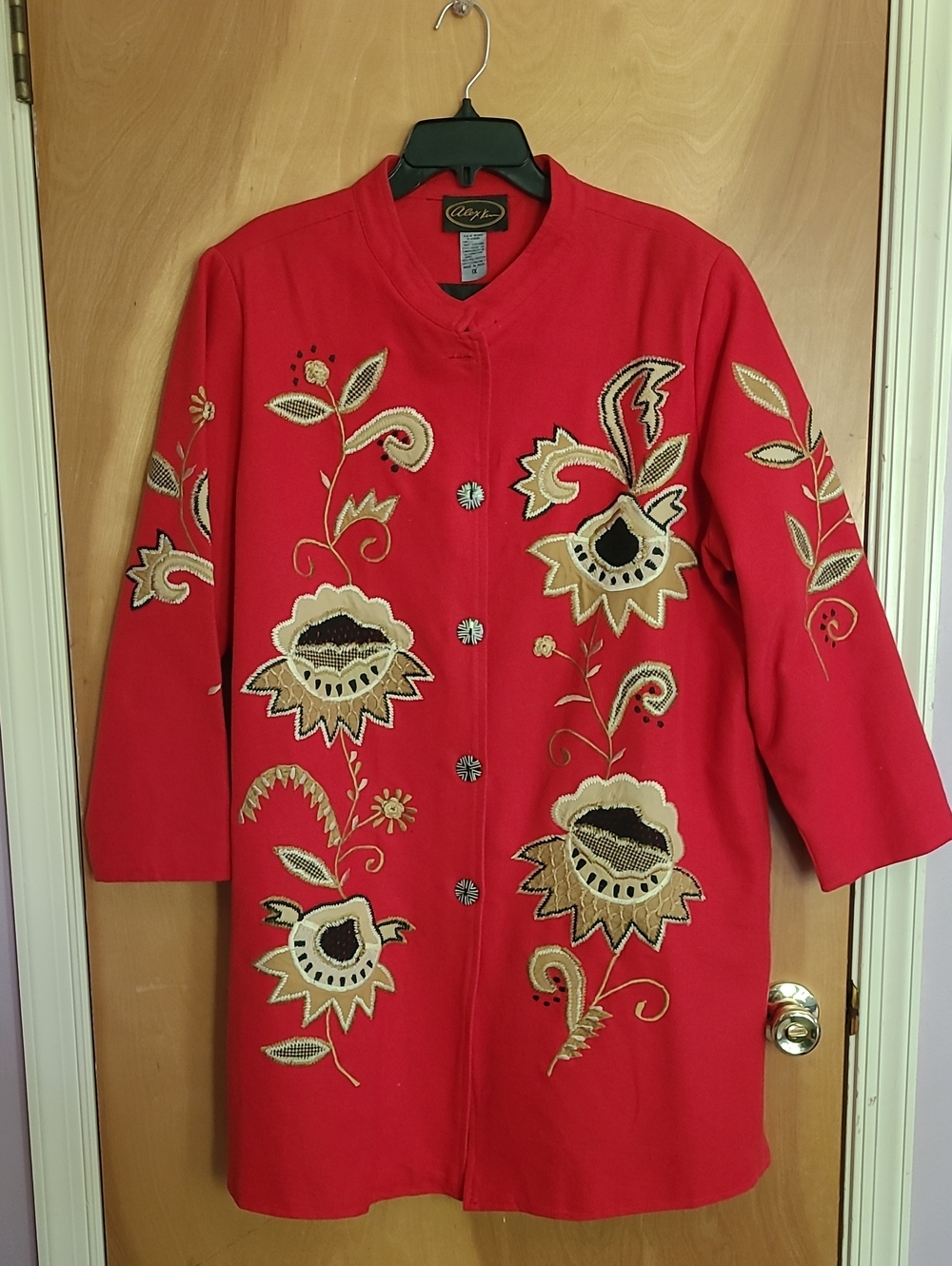 Alex Kim Red Embroidered Floral Coat Sz 1X